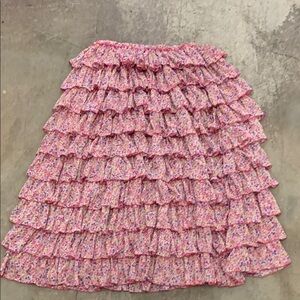 Handmade multi ruffle floral maxi skirt cottagecore feminine fairy